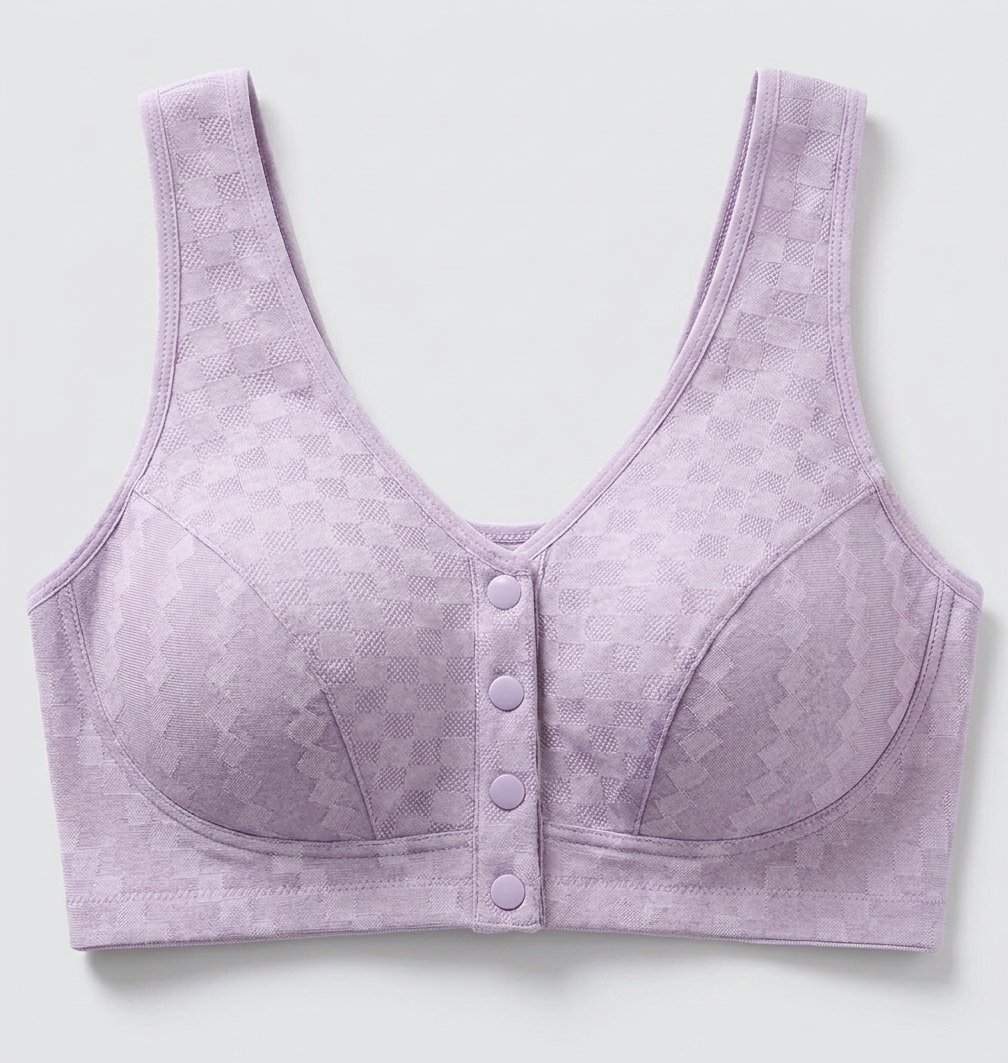 Check Front Button Cotton Comfort Support Bra - Image 4