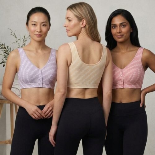 Check Front Button Cotton Comfort Support Bra