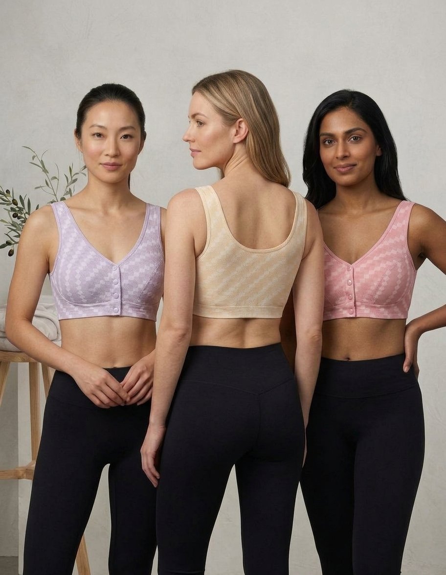Check Front Button Cotton Comfort Support Bra