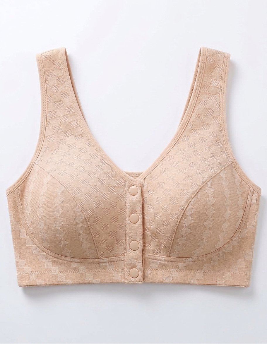 Check Front Button Cotton Comfort Support Bra - Image 3