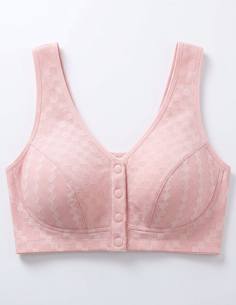 Check Front Button Cotton Comfort Support Bra - Image 2